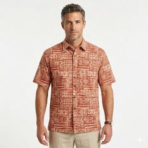 Cooke Street Honolulu Men’s Aloha Shirt Tapa Geometric Print XL
